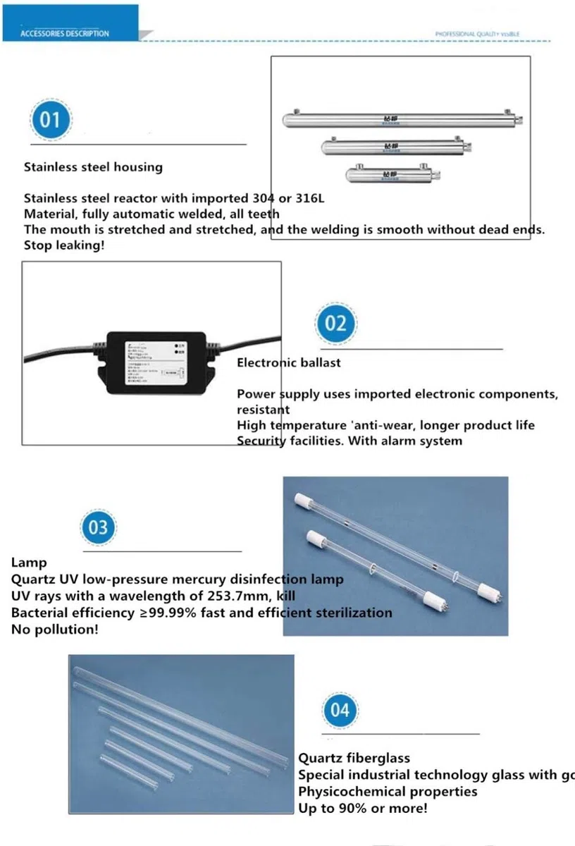 40W ultra violet Filtre de Filtration UV Filtre à Eau pour stérilisateur Toute la Maison Système de traitement d'eau 10 GPM (2.3 T/H) avec prise d'entrée avec de 3/4 "et alarme de sécurité du ballast