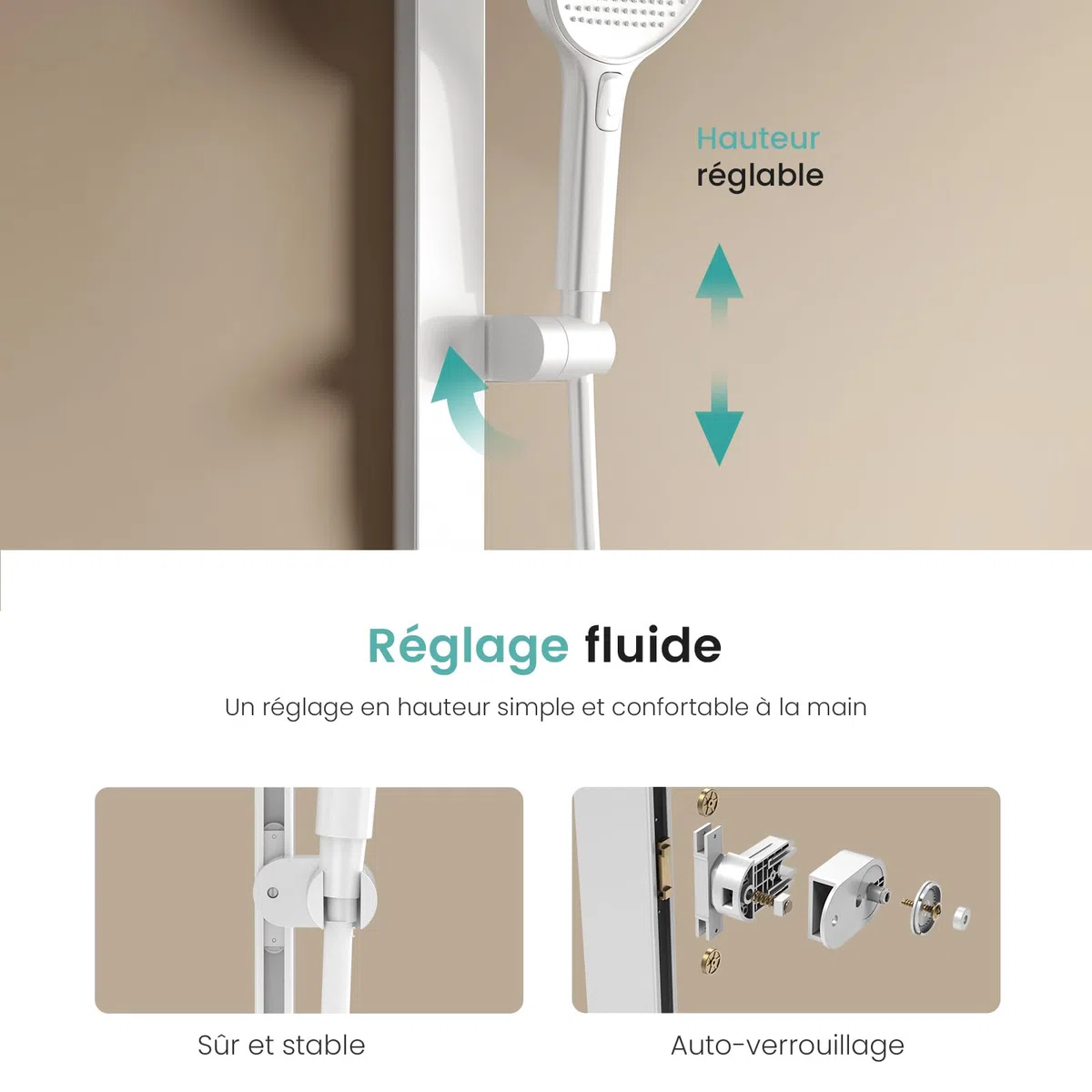 EMKE Système de Douche avec Thermostat,Blanc Mat,Douche Pluie 36x24 cm