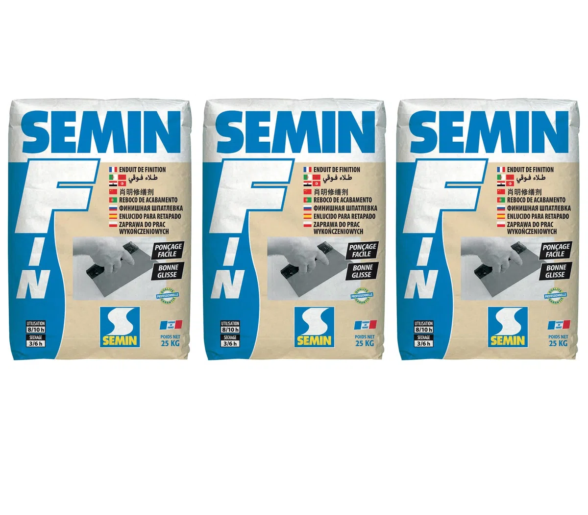 Enduit de Finition Semin F, Intérieur, Poudre, Sac de 25 kg (lot de 3)