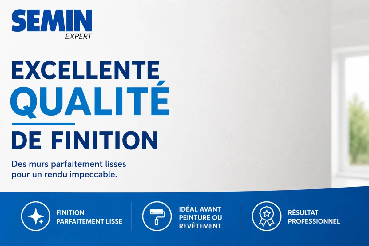 SEMIN Enduit de Lissage –3 X 10 kg Prêt à l'Emploi – Finition Murs et Plafonds Intérieurs – Poussière Maîtrisée – Ponçage Réduit – Excellente Qualité de Finition – Fabrication Française