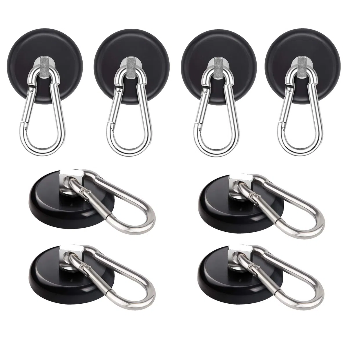 Ant Mag Crochets magnétiques en néodyme très résistants avec mousqueton pivotant pour sac à suspendre intérieur ou extérieur 8 Pack Black noir