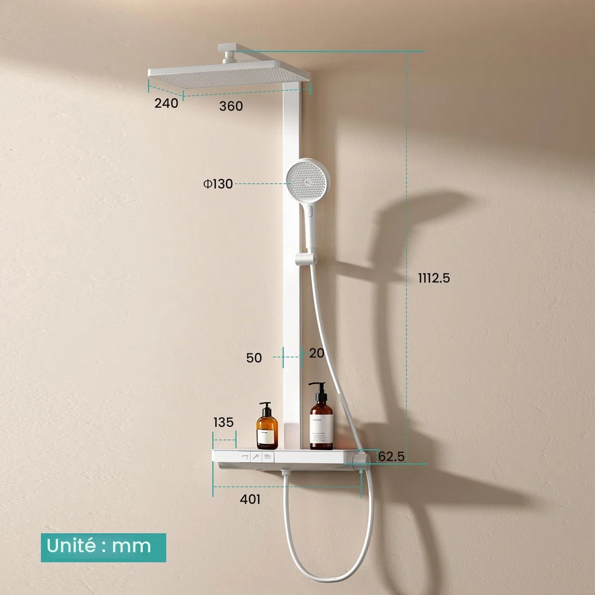EMKE Système de Douche avec Thermostat,Blanc Mat,Douche Pluie 36x24 cm
