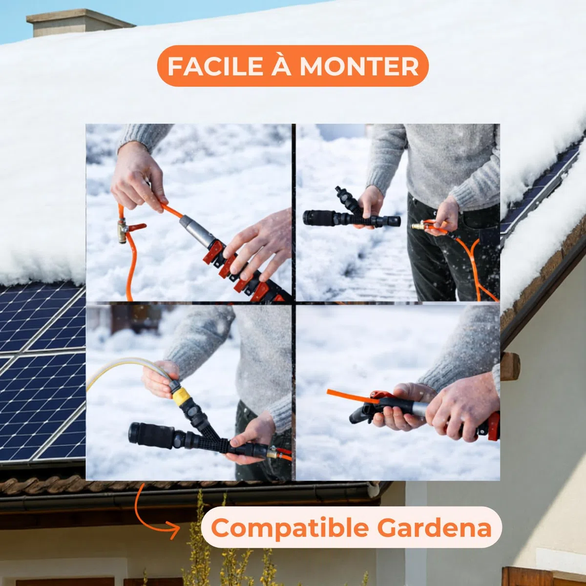 Aquascopic Manche Télescopique Aluminium 8 m avec Racloir à Neige – Outil 2-en-1 Léger, Résistant, Réglable pour Enlever la Neige sur Toit, Voiture, Camping-Car, Abri