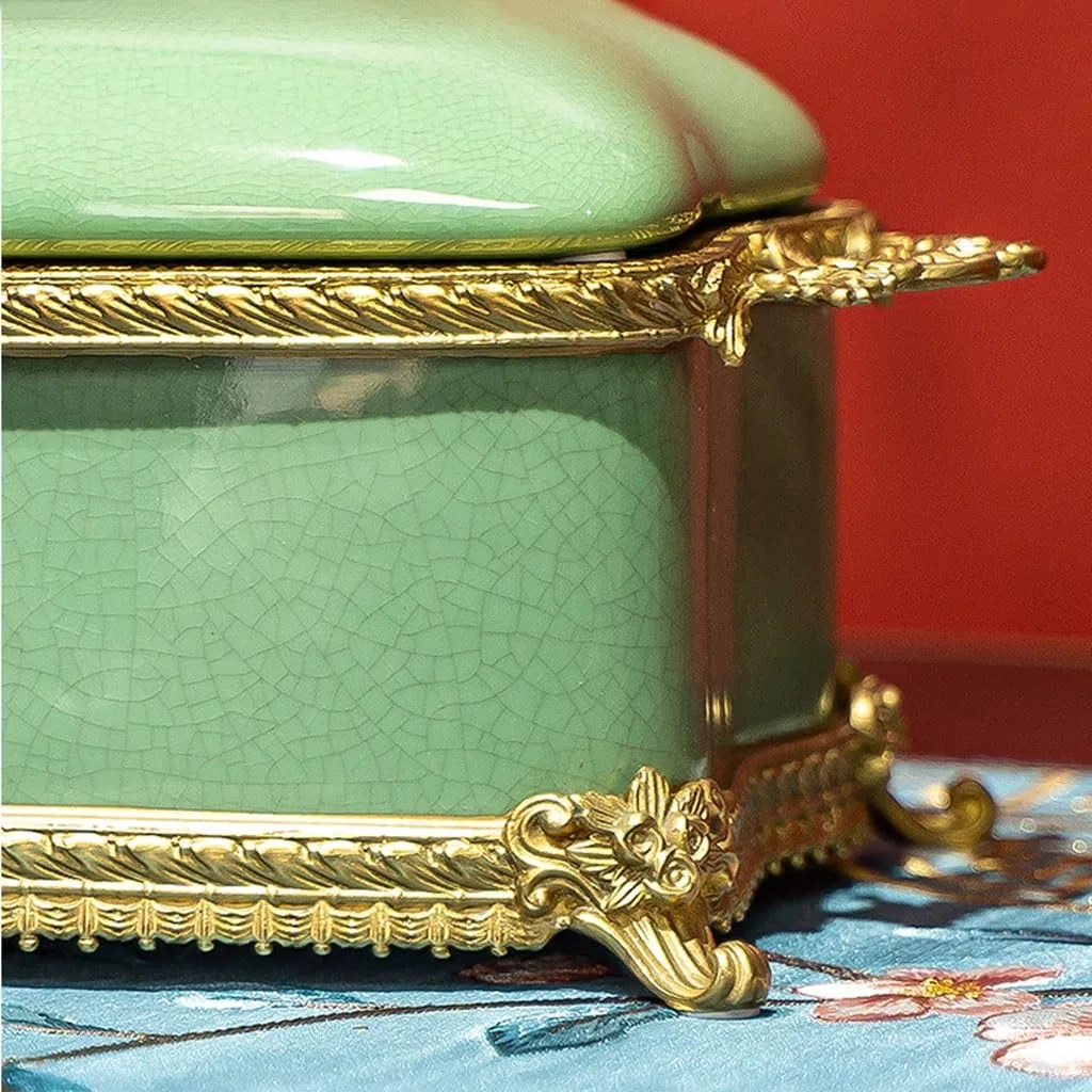 Couvercle de boîte à mouchoirs Céramique incrusté de cuivre Salon boîte à mouchoirs Luxe Maison Table Basse tiroir Papier décoration Bureau