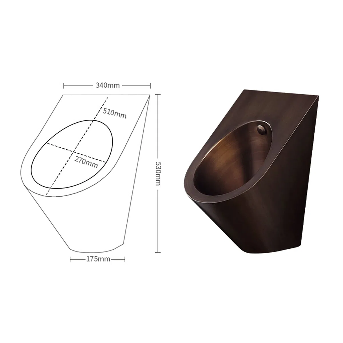Urinoir mural en acier inoxydable 304 - Pour homme - Drainage par induction - Petite toilette verticale - Convient pour les familles, les hôtels, les écoles - Marron B