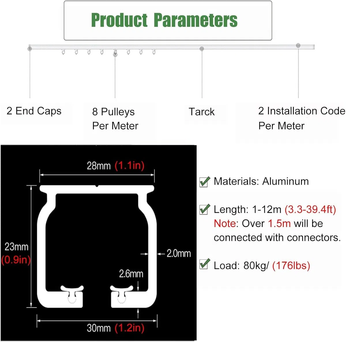 Ensemble K en aluminium noir de 1 à 12 m avec poulies silencieuses pour montage au plafond/mur pour draperie lisse, rails polyvalents noirs pour la maison et le bureau