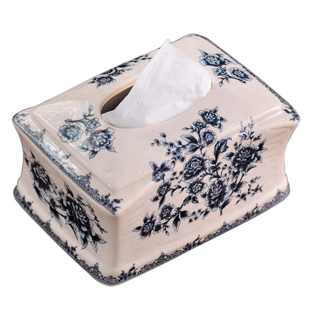 Couvercle de boîte à mouchoirs Boîte à mouchoirs en céramique Motif Floral de Style Chinois for la Maison, Le Salon, Table Basse, boîte Papier, Ornements