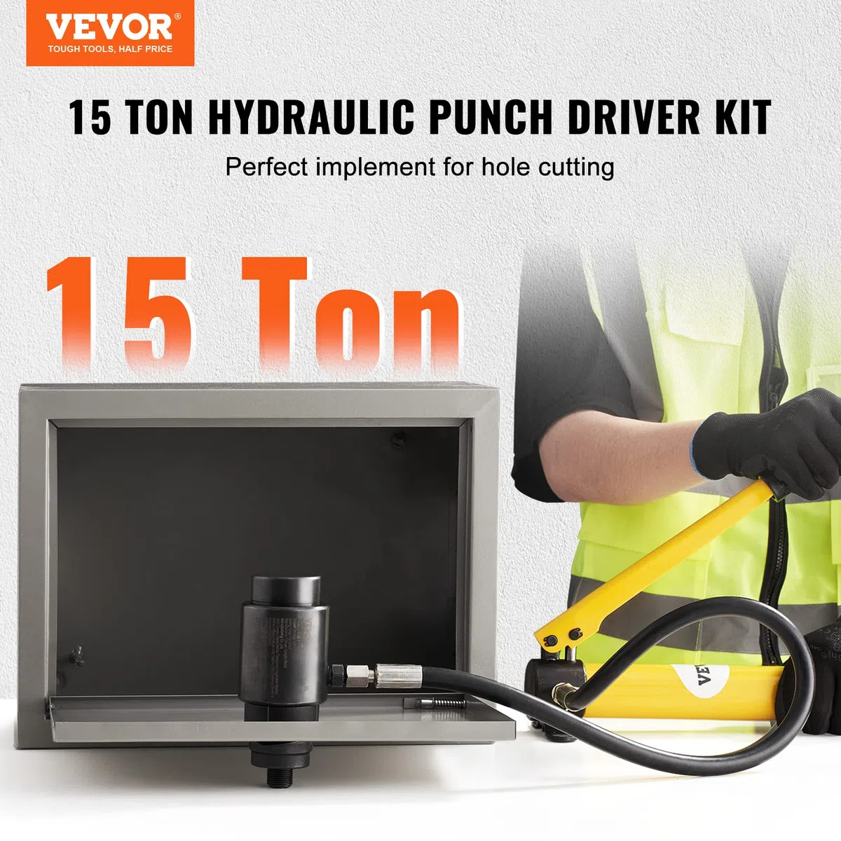 VEVOR Kit de Perforation Hydraulique 15 T 10 Poinçons 22-114 mm Poinçonneuse Hydraulique Manuelle avec Coffret Poignée Ergonomique Positionnement Précis Outil de Poinçonnage Métal Inox Alu Plastique