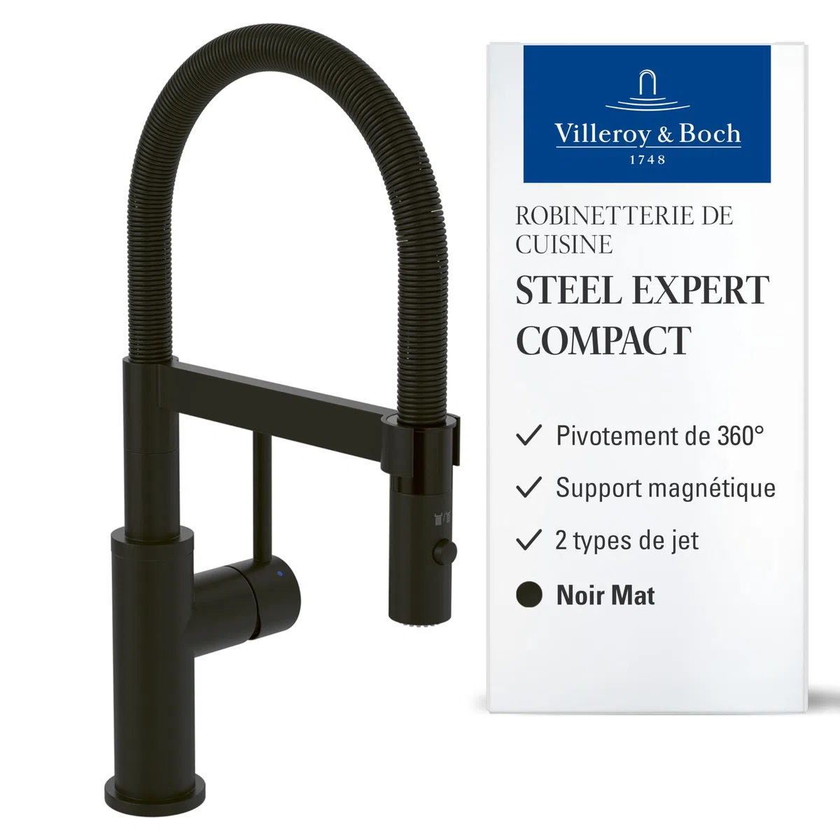 Villeroy & Boch Steel Expert Compact robinetterie de cuisine, 143 mm – Noir