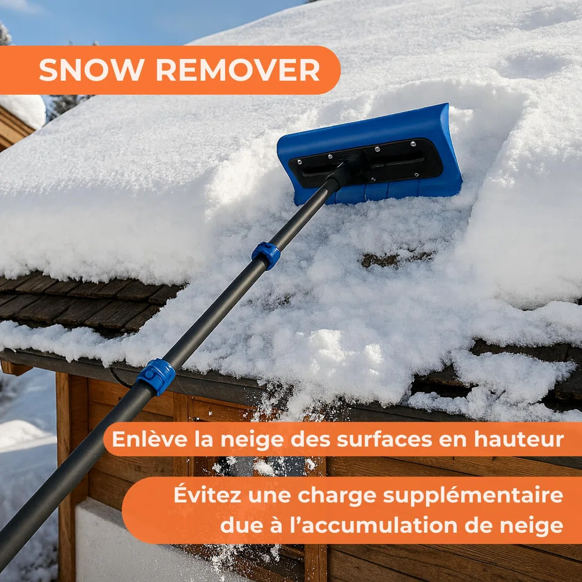 Aquascopic Manche Télescopique Aluminium 8 m avec Racloir à Neige – Outil 2-en-1 Léger, Résistant, Réglable pour Enlever la Neige sur Toit, Voiture, Camping-Car, Abri