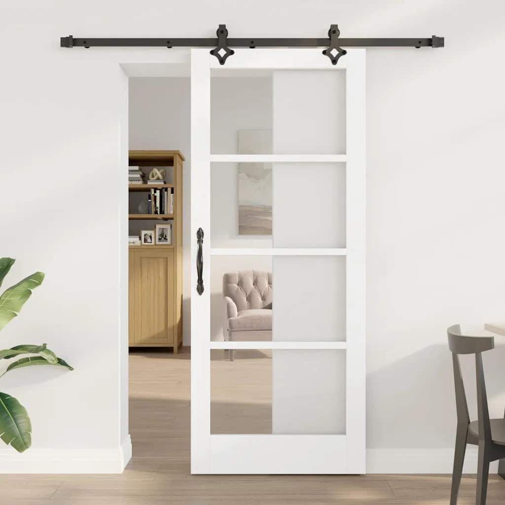 vidaXL Porte Coulissante ORKDAL Blanc 83 x 202 cm Bois et métal, Salle à manger, porte coulissante contemporaine, séparation gain de place, diviseur pratique pour projets modernes.