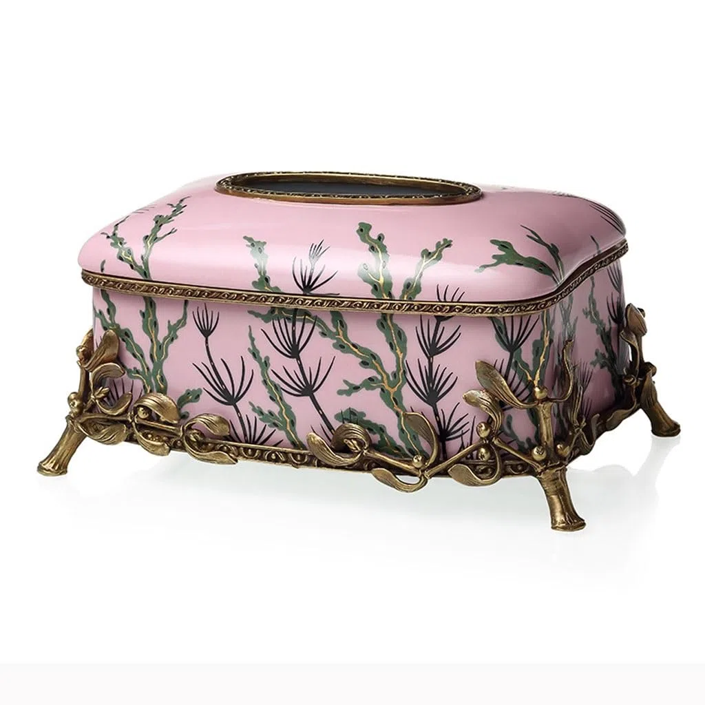 Couvercle de boîte à mouchoirs Céramique rétro Peinte à la Main avec cuivre Rose Salon boîte mouchoirs décoration Maison thé Table tiroir Papier de Bureau