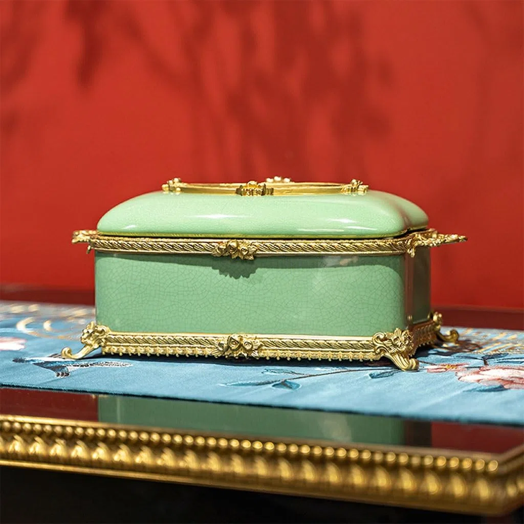 Couvercle de boîte à mouchoirs Céramique incrusté de cuivre Salon boîte à mouchoirs Luxe Maison Table Basse tiroir Papier décoration Bureau