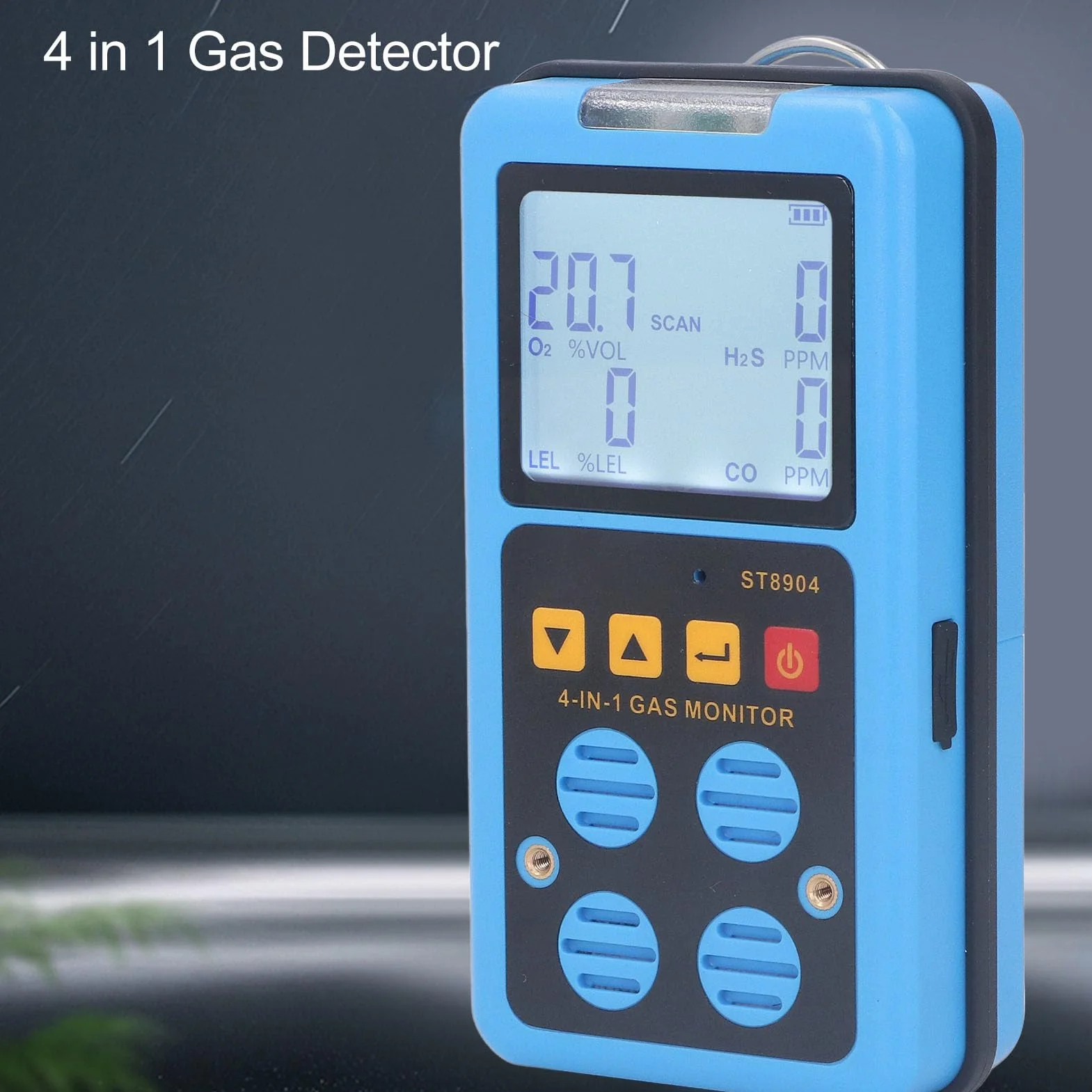 Détecteur de Gaz, 4 Moniteur de Gaz pour H2S, O2, CO et LEL, Détecteur Visuel Portatif de Fuite de Gaz avec Vibration, Son, Lumière, Rétro-éclairé D'affichage à Cristaux Liquides