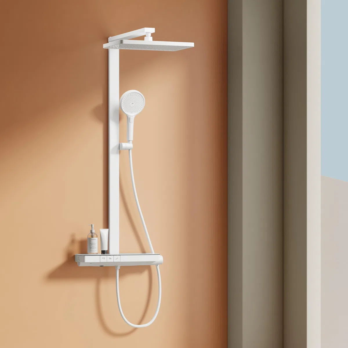EMKE Système de Douche avec Thermostat,Blanc Mat,Douche Pluie 36x24 cm