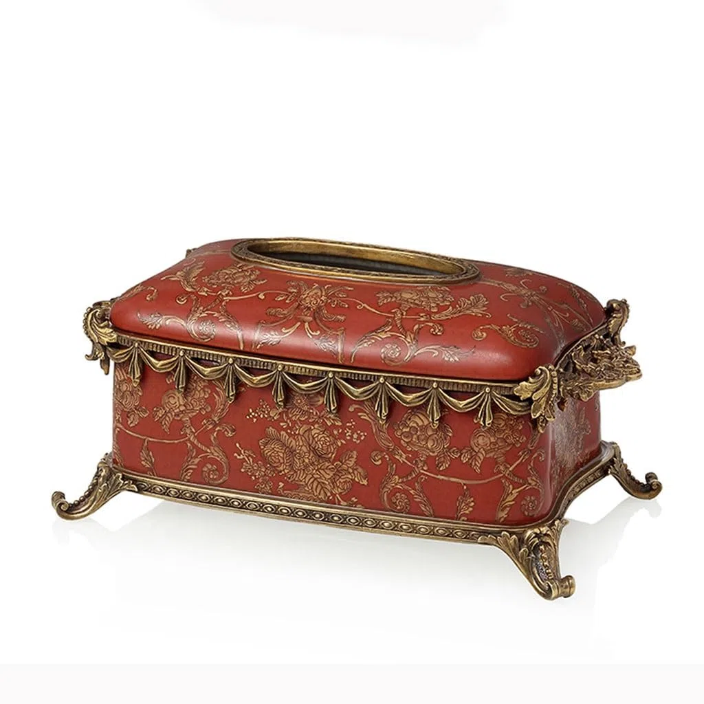 Couvercle de boîte à mouchoirs Céramique rétro Peinte à la Main avec cuivre Rose Salon boîte mouchoirs décoration Luxe Maison Table Basse tiroir