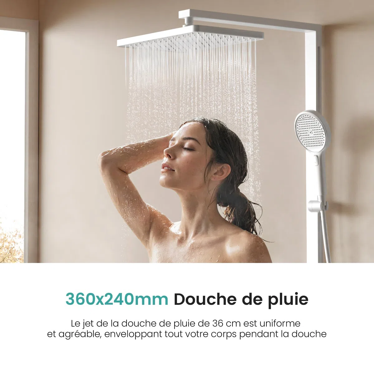 EMKE Système de Douche avec Thermostat,Blanc Mat,Douche Pluie 36x24 cm