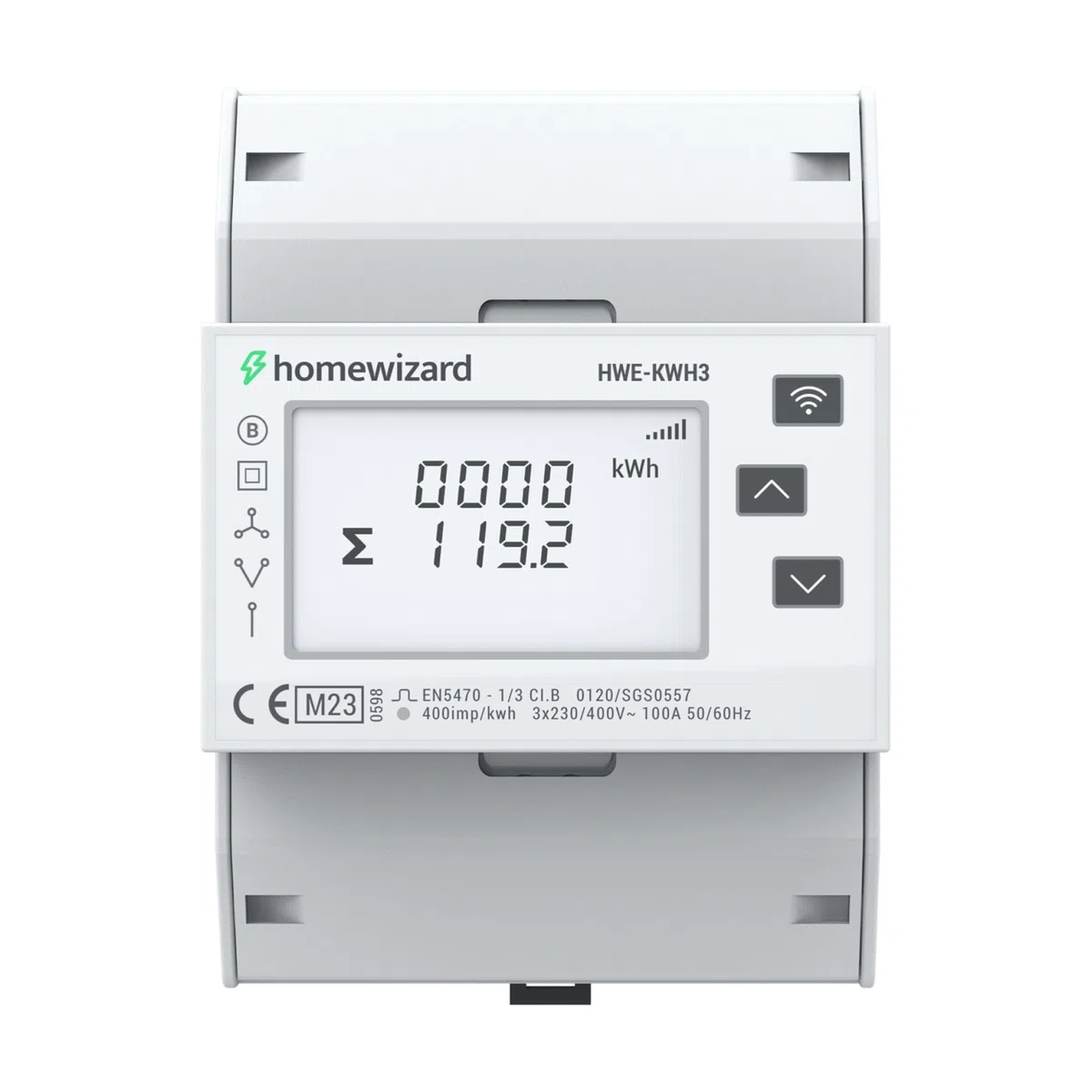 HomeWizard Compteur kWh WiFi 3 phase, Certifié MID, Rail DIN 35 mm, 100A 230V, Compteur Électrique pour Énergie Solaire, Borne de Recharge, Compteur D’injection, Maison Intelligente