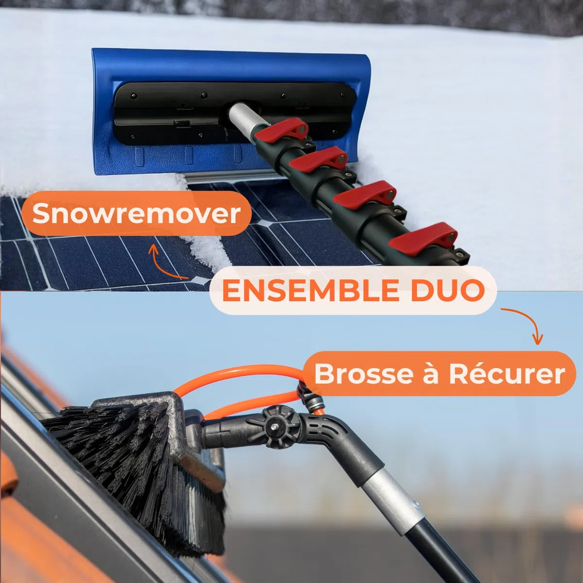 Aquascopic Manche Télescopique Aluminium 8 m avec Racloir à Neige – Outil 2-en-1 Léger, Résistant, Réglable pour Enlever la Neige sur Toit, Voiture, Camping-Car, Abri