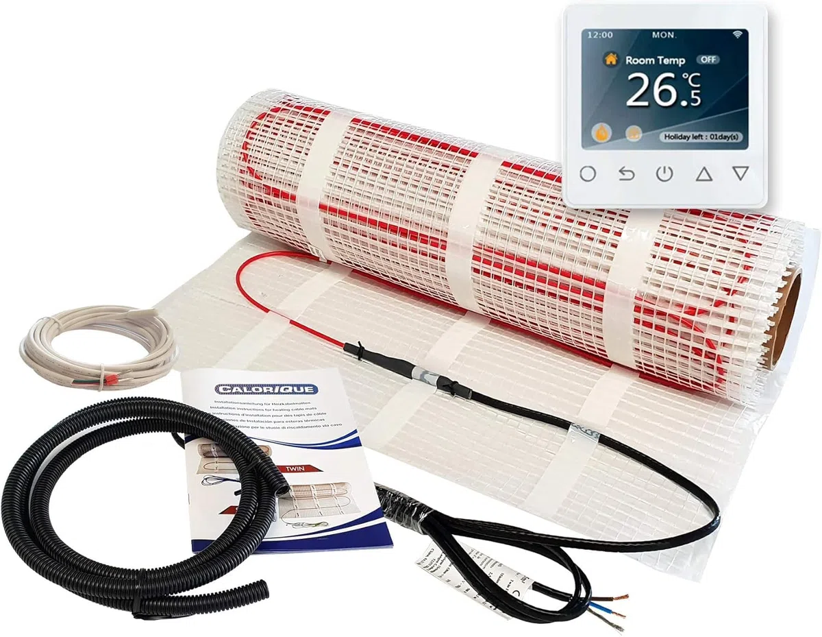 Tapis de câble chauffant électrique - Avec thermostat Wi-Fi - 15 m² - Lit mince - Chauffage au sol électrique économique 150 W/m² - Technologie Twin - [Classe d'efficacité énergétique A+++]