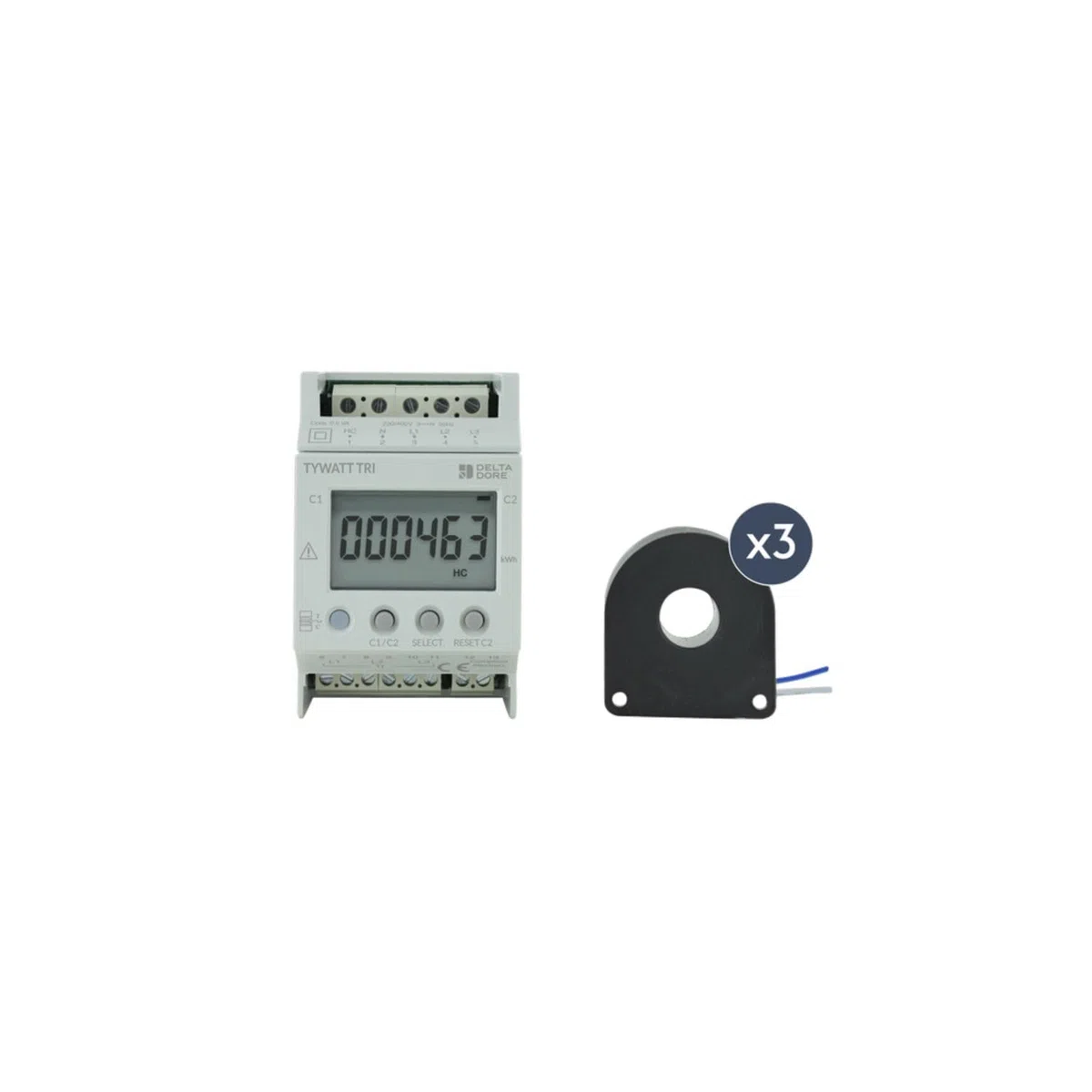 Sous compteur triphasé 60A Delta Dore Tywatt Tri - Double tarif (heures creuses/pleine)