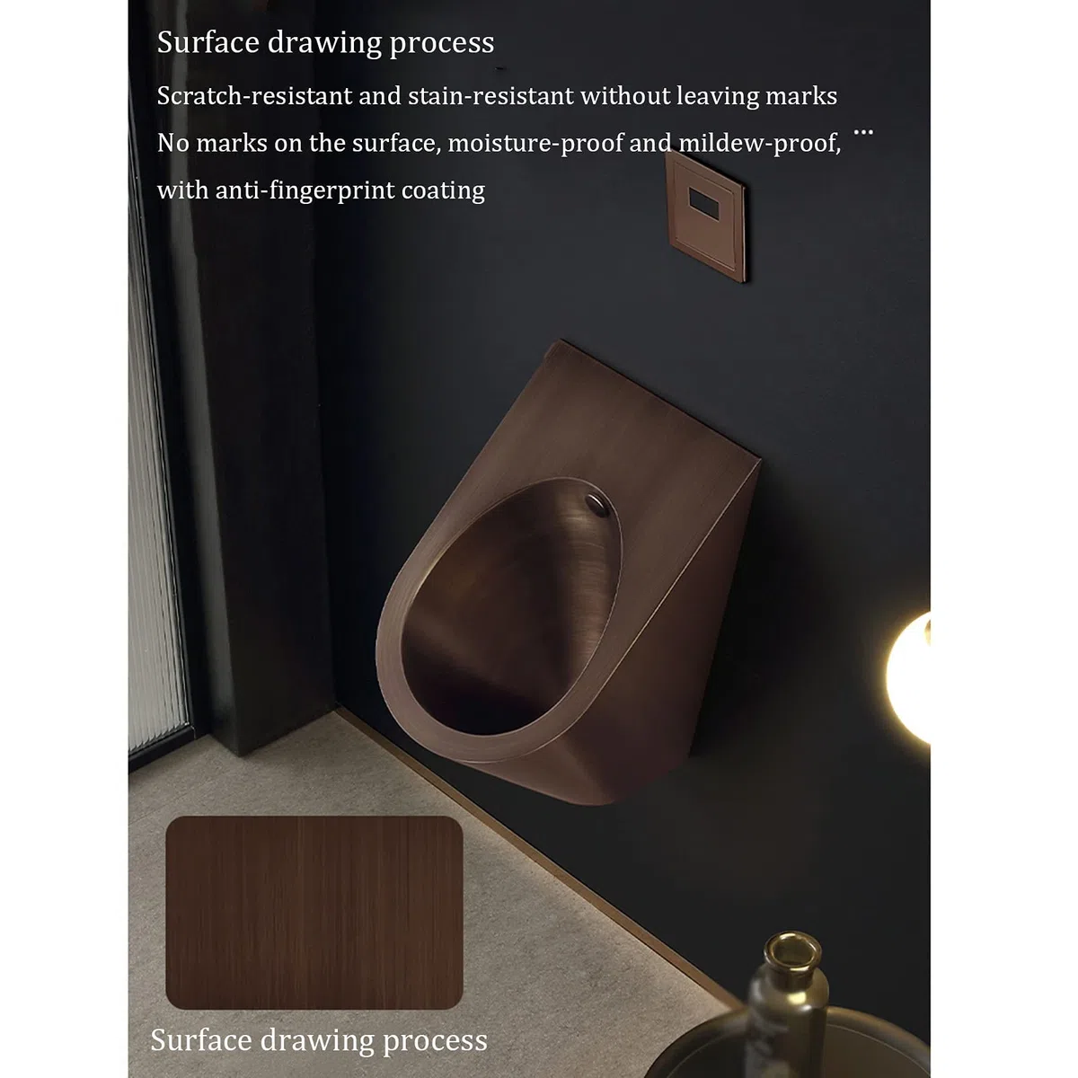 Urinoir mural en acier inoxydable 304 - Pour homme - Drainage par induction - Petite toilette verticale - Convient pour les familles, les hôtels, les écoles - Marron B