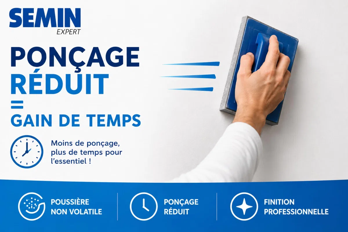 SEMIN Enduit de Lissage –3 X 10 kg Prêt à l'Emploi – Finition Murs et Plafonds Intérieurs – Poussière Maîtrisée – Ponçage Réduit – Excellente Qualité de Finition – Fabrication Française