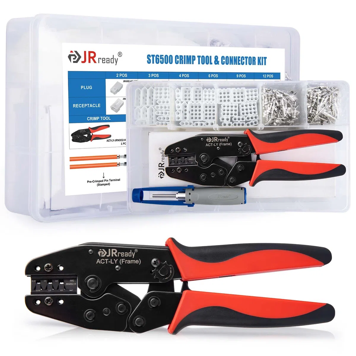 JRready ST6500 Connecteur de câble standard pour voiture .093" 2/3/4/6/9/12 broches avec pince à sertir et kit d'extracteurs 14-20 AWG, cosses de câble, connecteurs plats pour appareils ménagers et