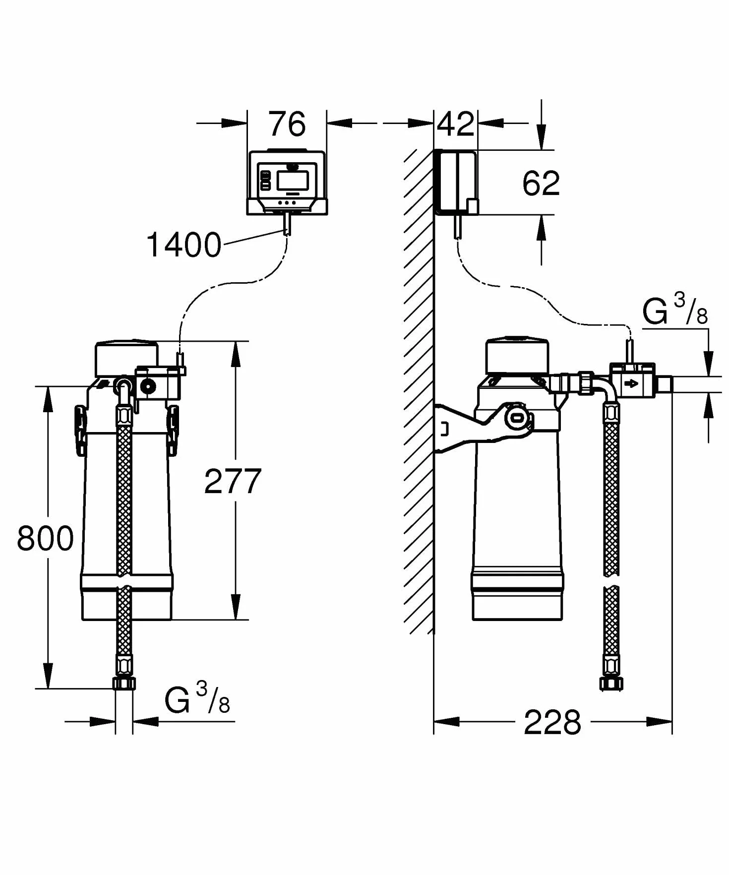 GROHE Blue Pure 40876000 Filtre à eau sous évier Ultrasafe Kit de démarrage (tête de filtre, débitmètre pour mesure de la durée de vie du filtre, capacité jusqu'à 3000 L), pour robinet de cuisine Blue