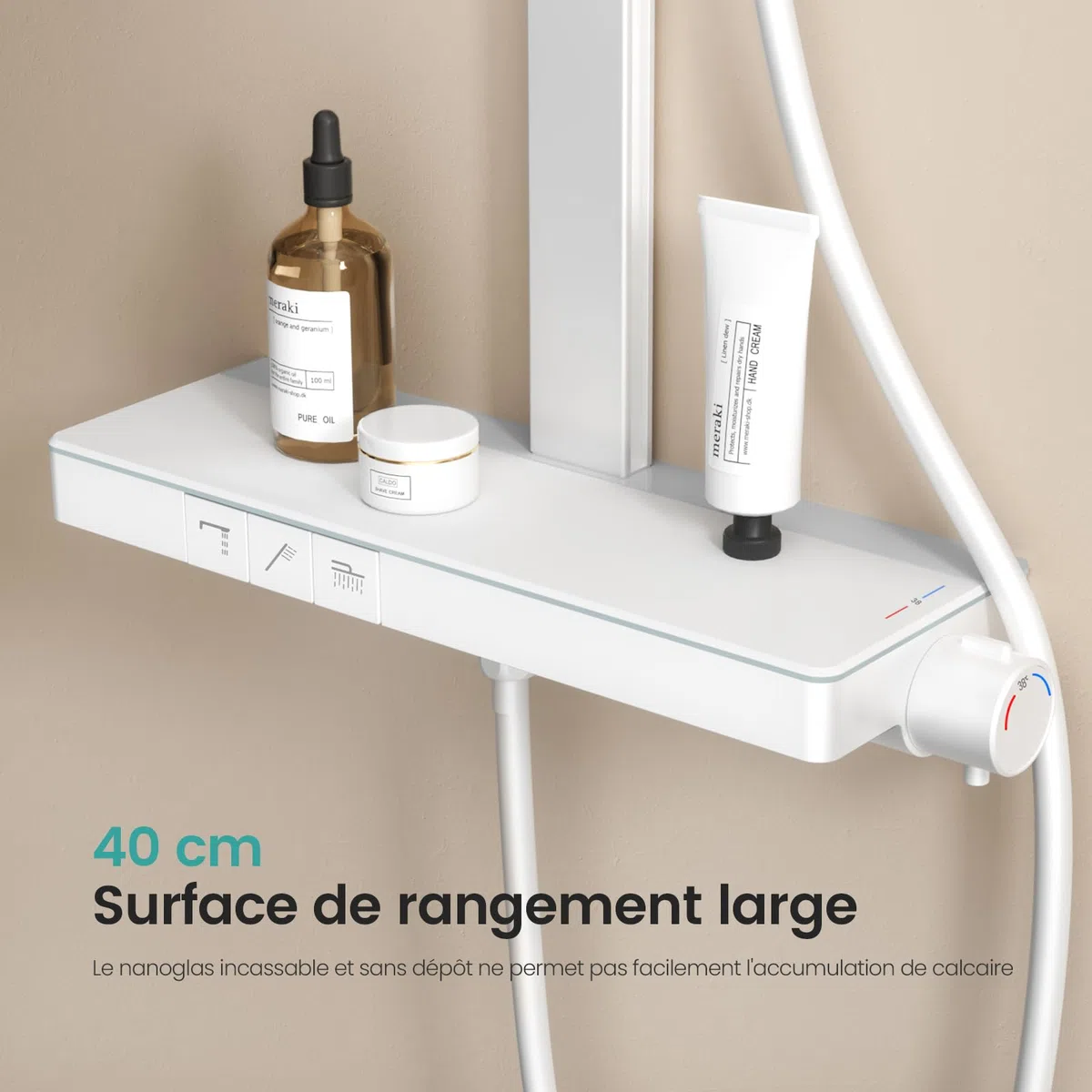 EMKE Système de Douche avec Thermostat,Blanc Mat,Douche Pluie 36x24 cm